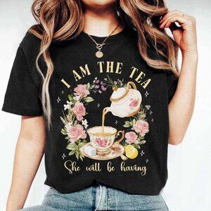 Custom I Am The Tea T-Shirt, Regency Aesthetic Floral Graphic Tee